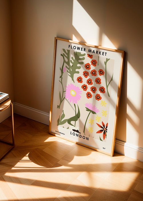 Botanische poster Flower Market London met geïllustreerde bloemen