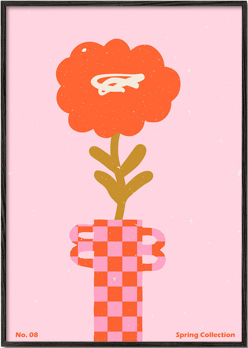 Botanische print: oranje bloem op roze achtergrond