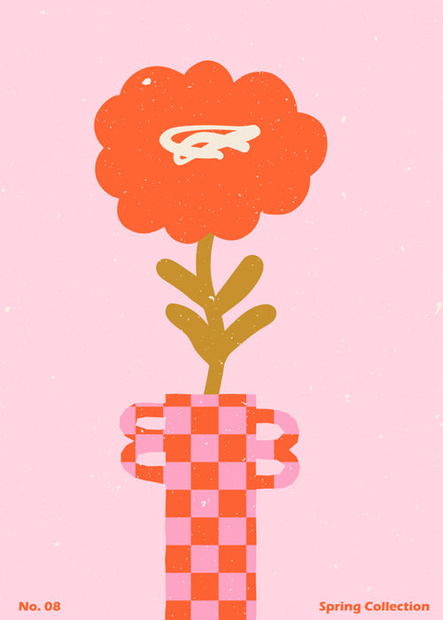 Botanische print: oranje bloem op roze achtergrond