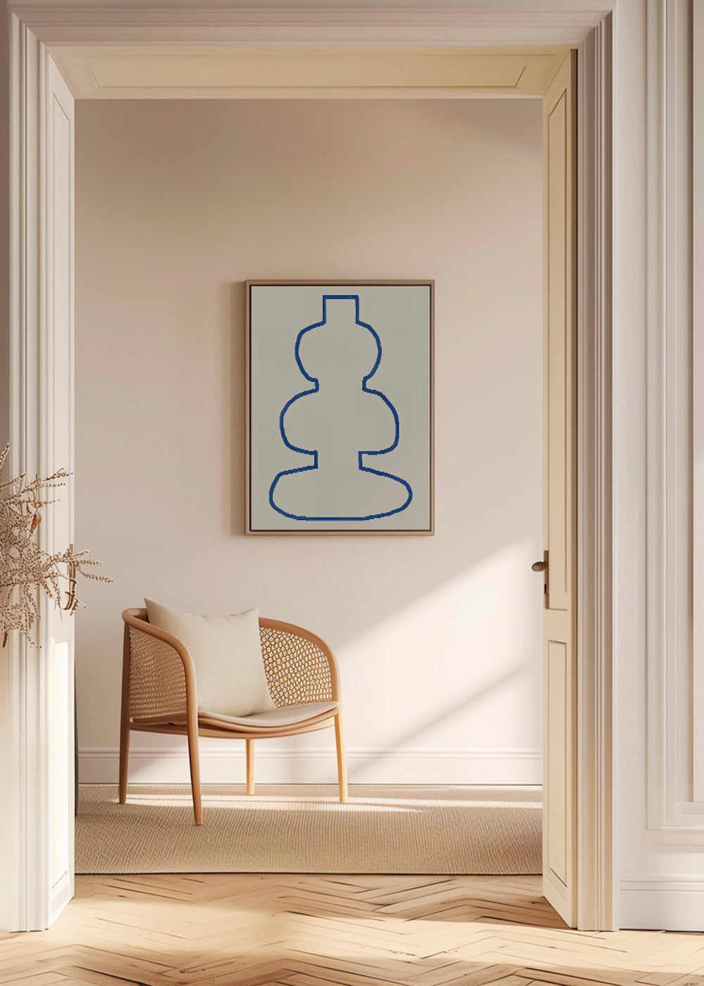 Minimalistisch ontwerp met blauwe contour