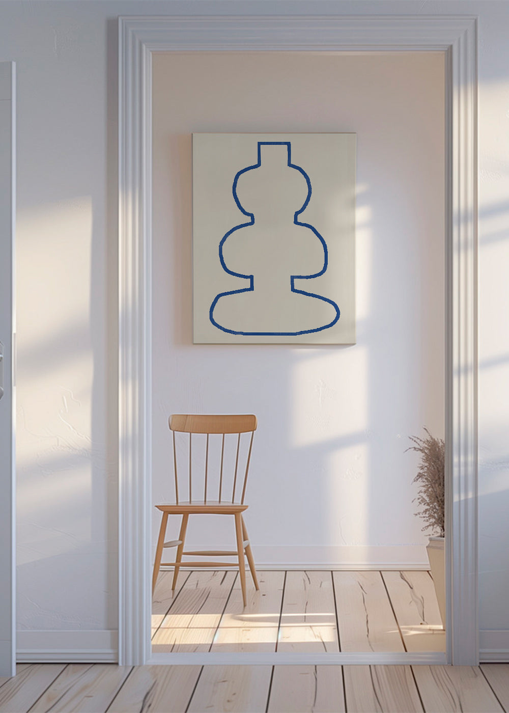 Minimalistisch ontwerp met blauwe contour