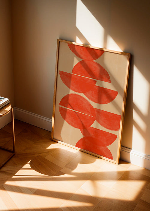 Geometrische poster met rode halfronden
