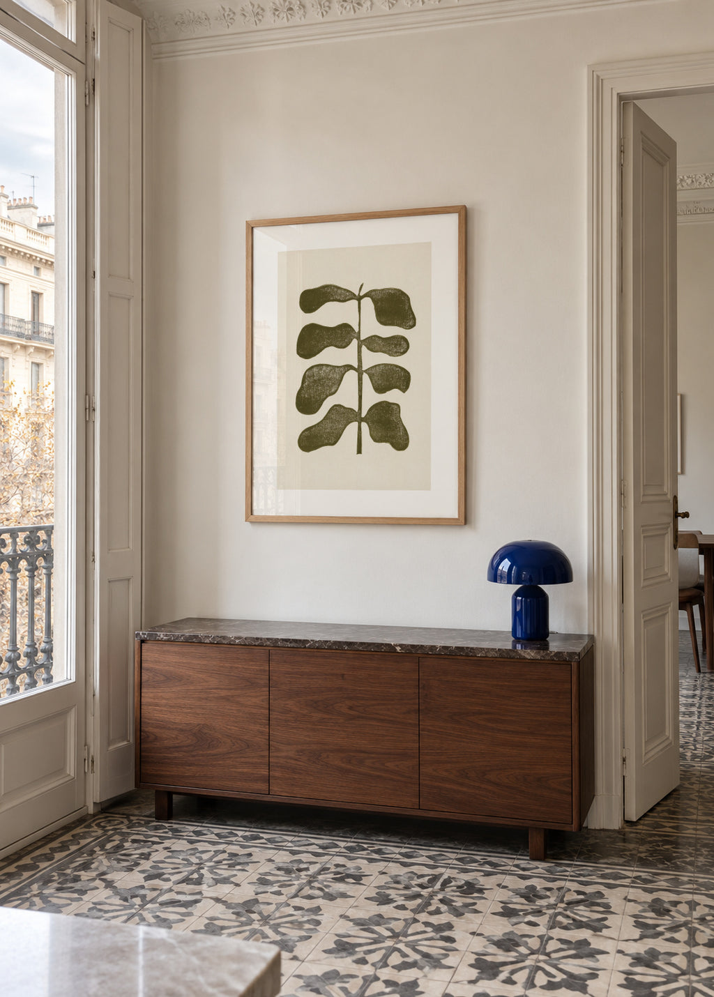 Linocut Plant - Framed poster in an interior
