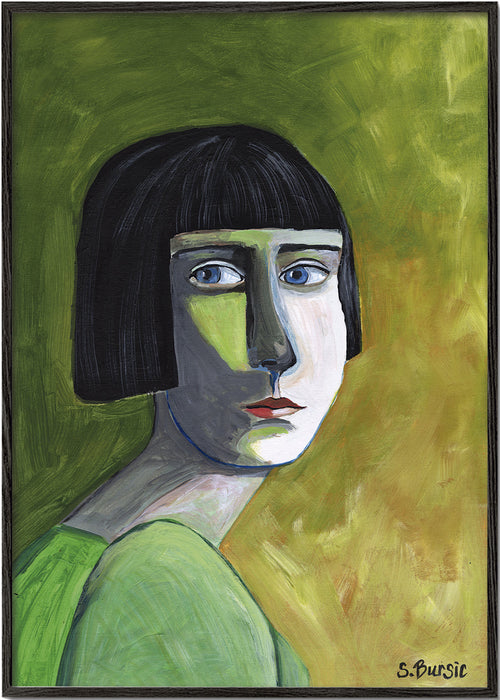 Illustratie portret vrouw met zijwaartse blik
