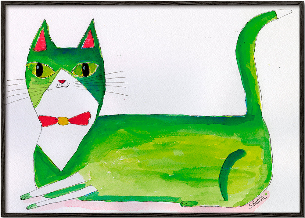 Groene kat illustratie liggend