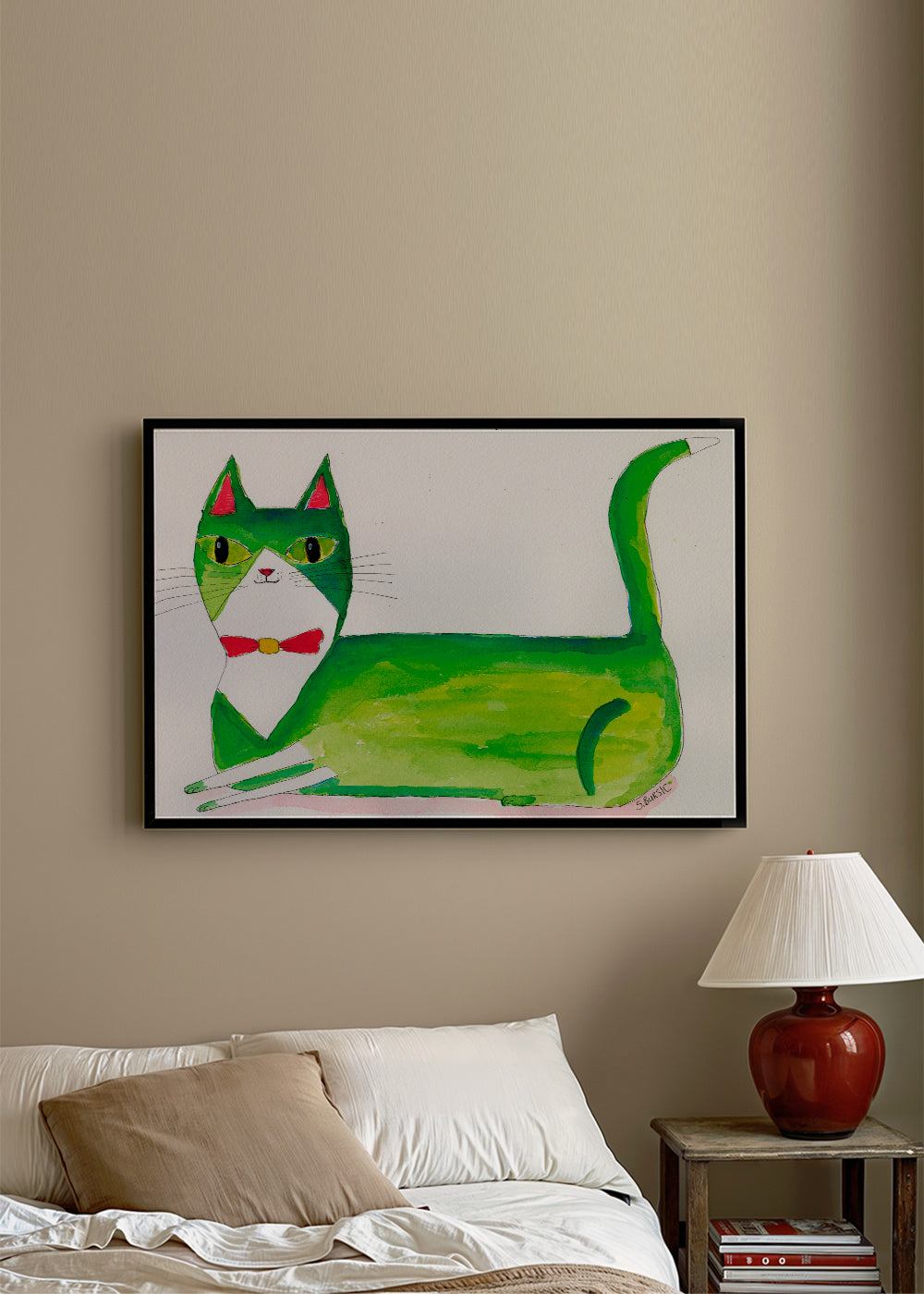 Groene kat illustratie liggend