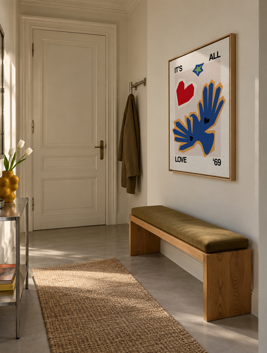 It's All Love '69 Bird Blue - Framed canvas in an interior
