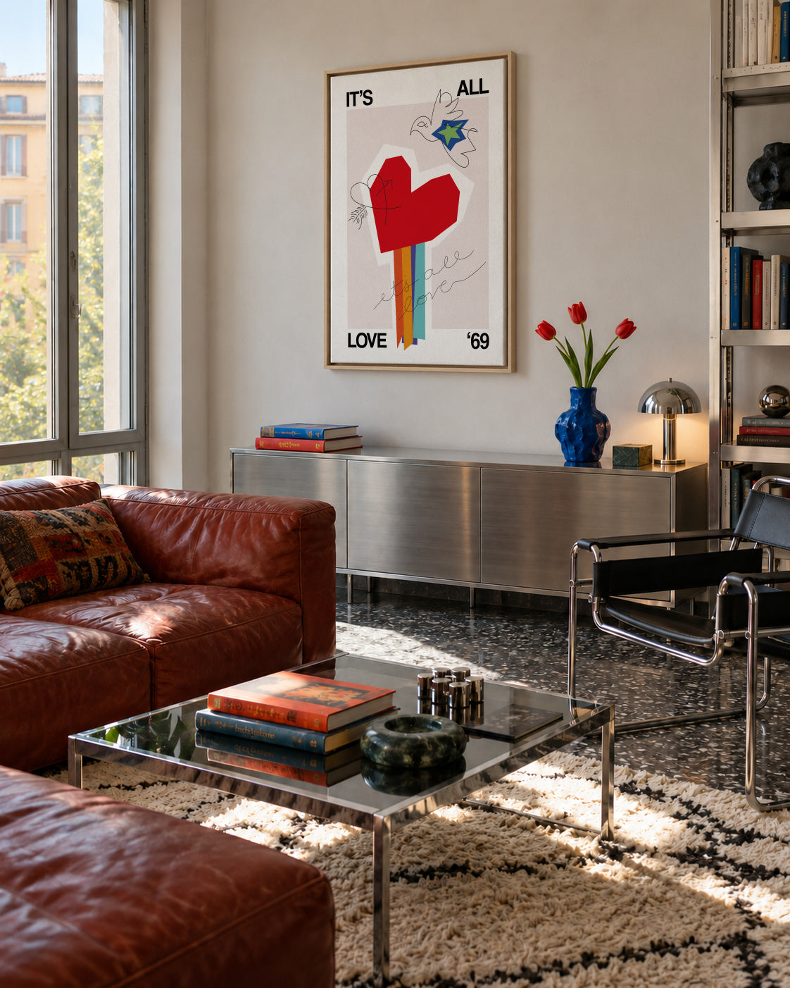 It's All Love '69 Heart Greige - Framed canvas in an interior