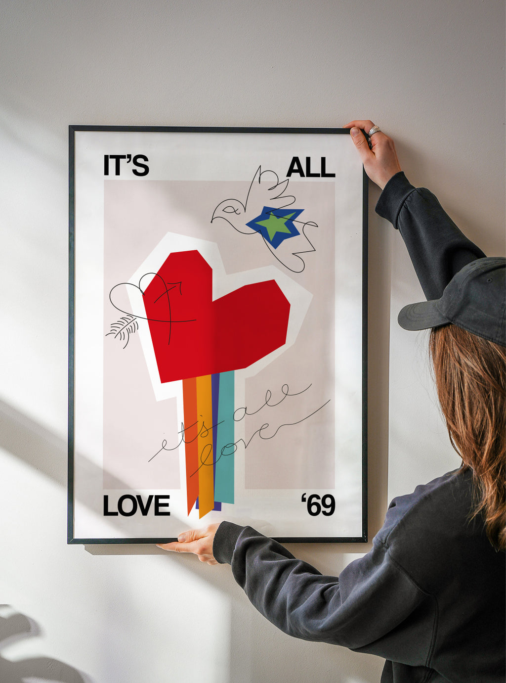 It's All Love '69 Heart Greige - Framed poster detail