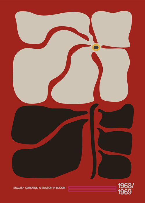 Botanische print met gestileerde rode bloem