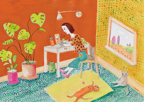 Illustratie van katten in interieur