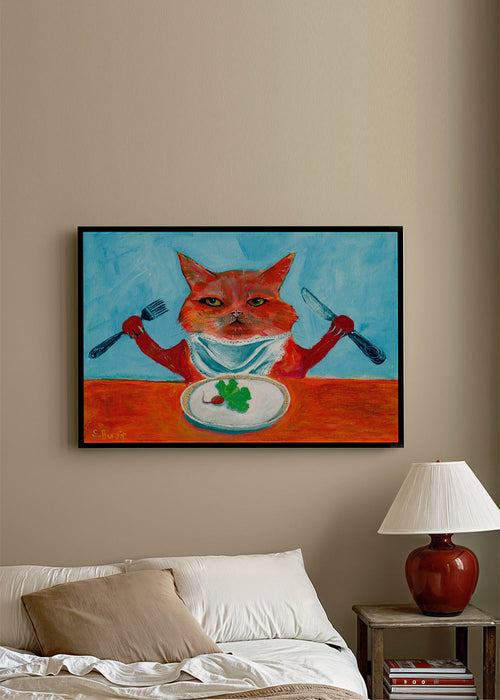 Keuken kunst: kat aan tafel