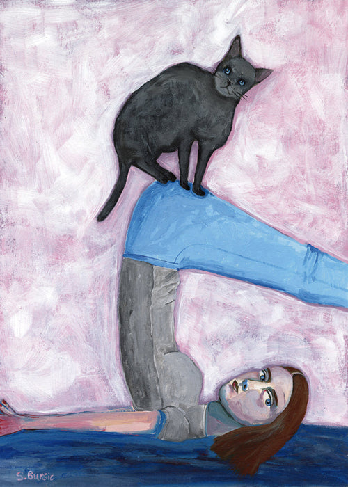Ontspannend design met yogahouding en kat