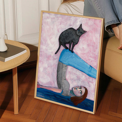 Ontspannend design met yogahouding en kat