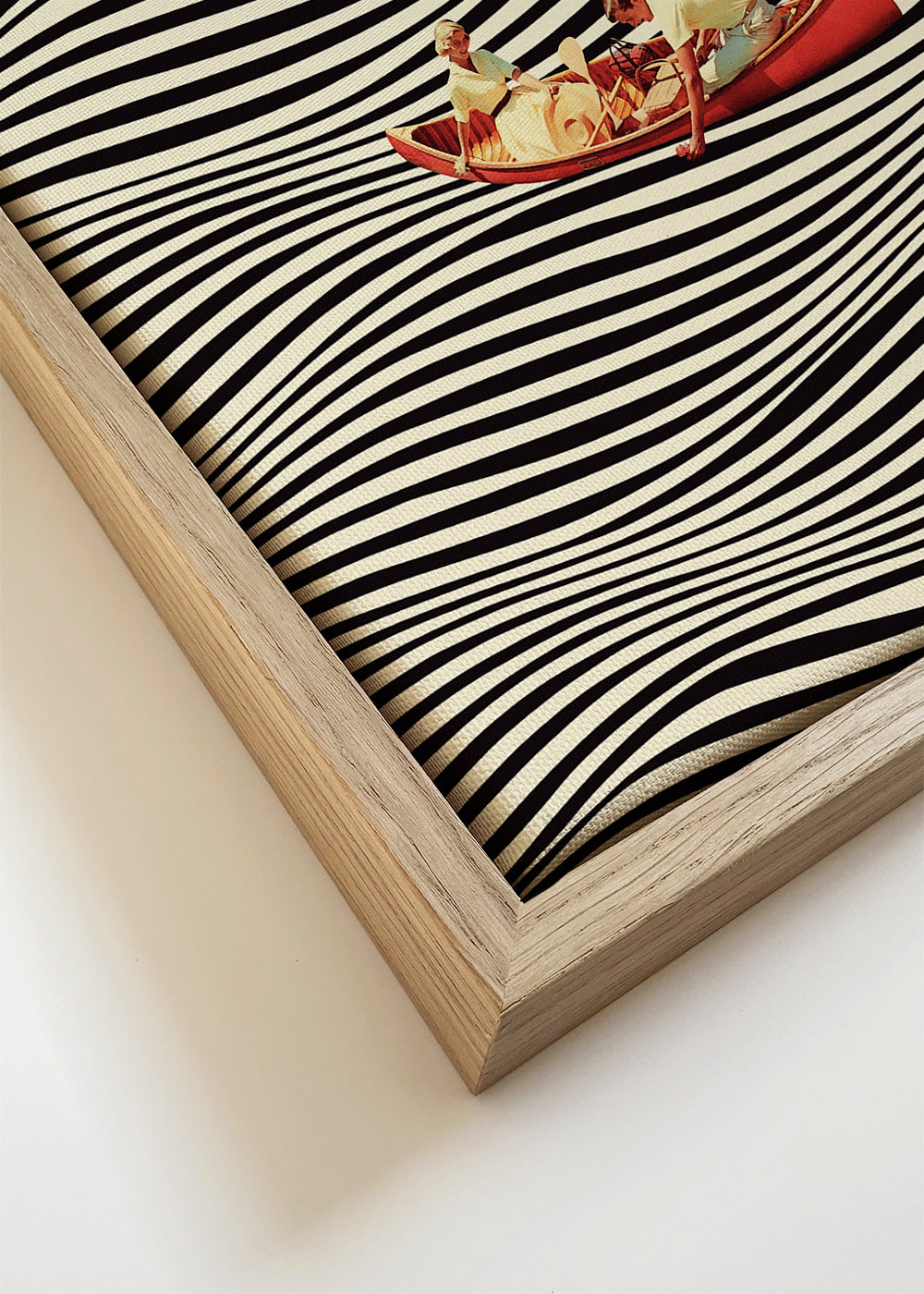 Abstracte kunst: rode kano op optische golven