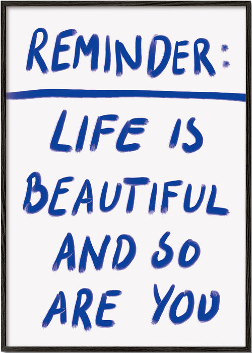 Typografische illustratie 'Reminder' in blauw