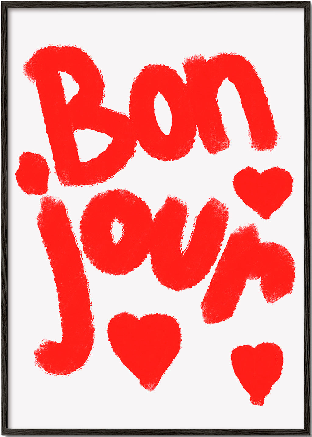 Illustratie 'Bonjour' met rode harten