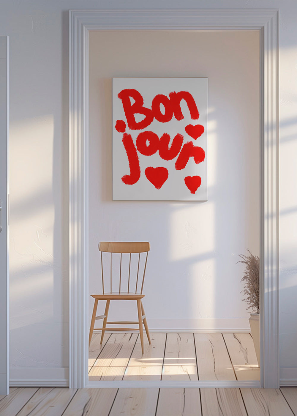 Illustratie 'Bonjour' met rode harten