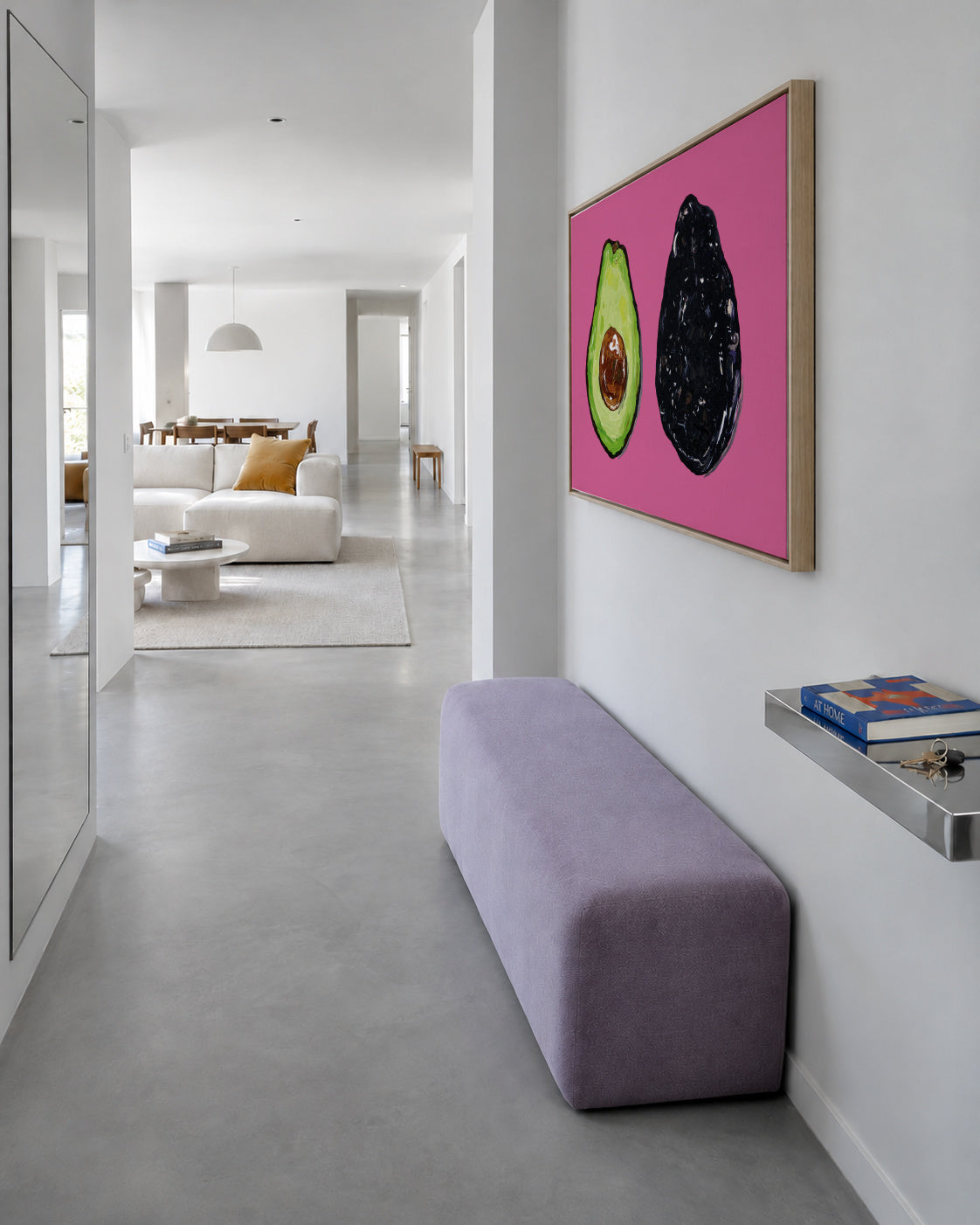 Avocado On Pink - Framed canvas in an interior