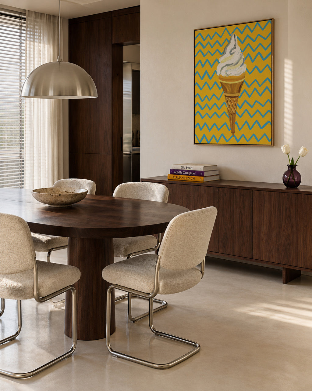 Ice Cream Yellow Zigzag - Framed canvas in an interior