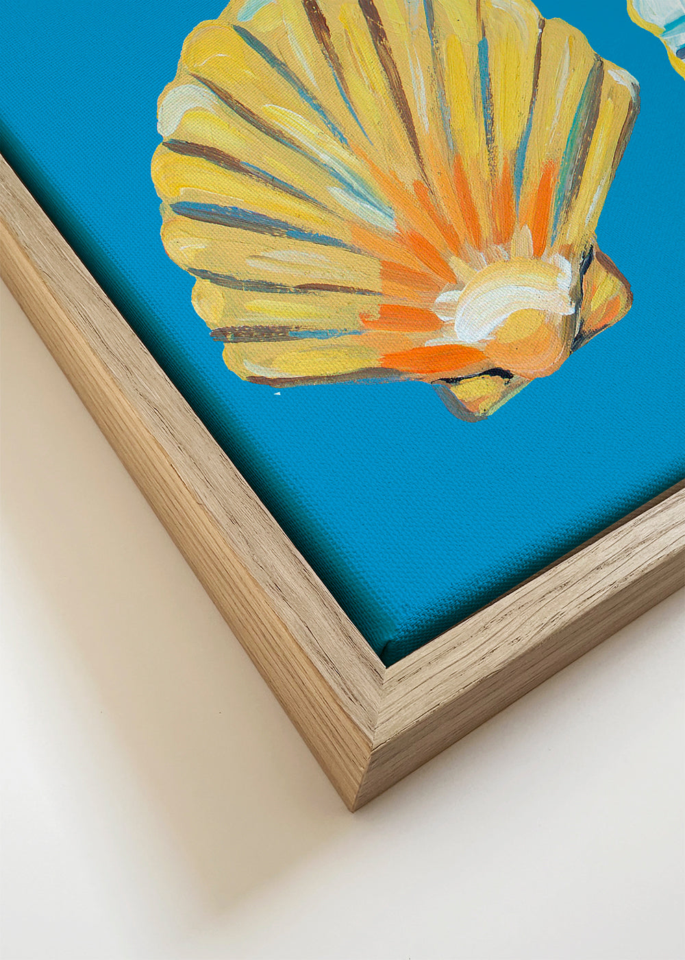 Illustratie met Sint-jakobsschelpen op blauwe achtergrond