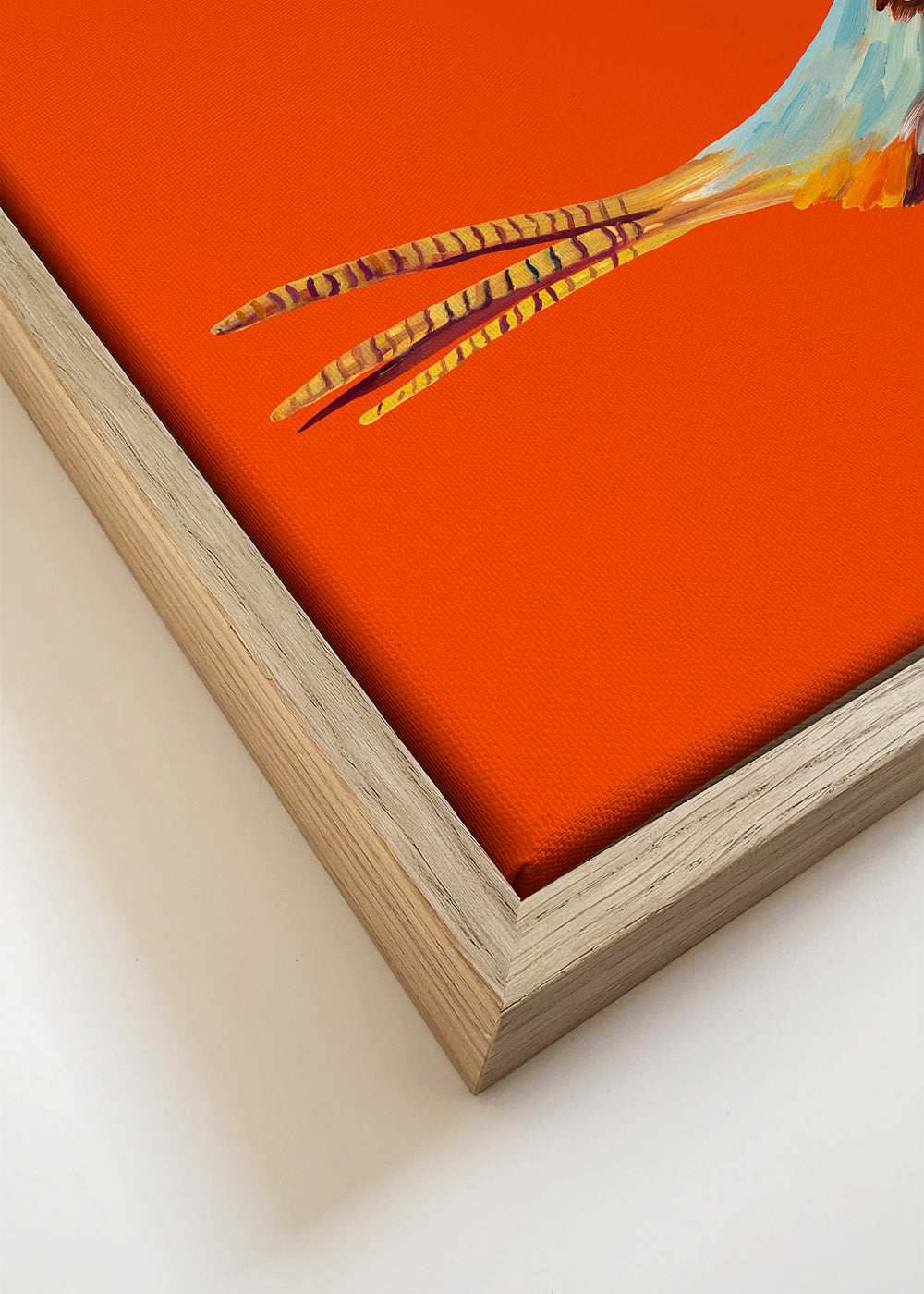 Kunstwerk fazant op oranje achtergrond