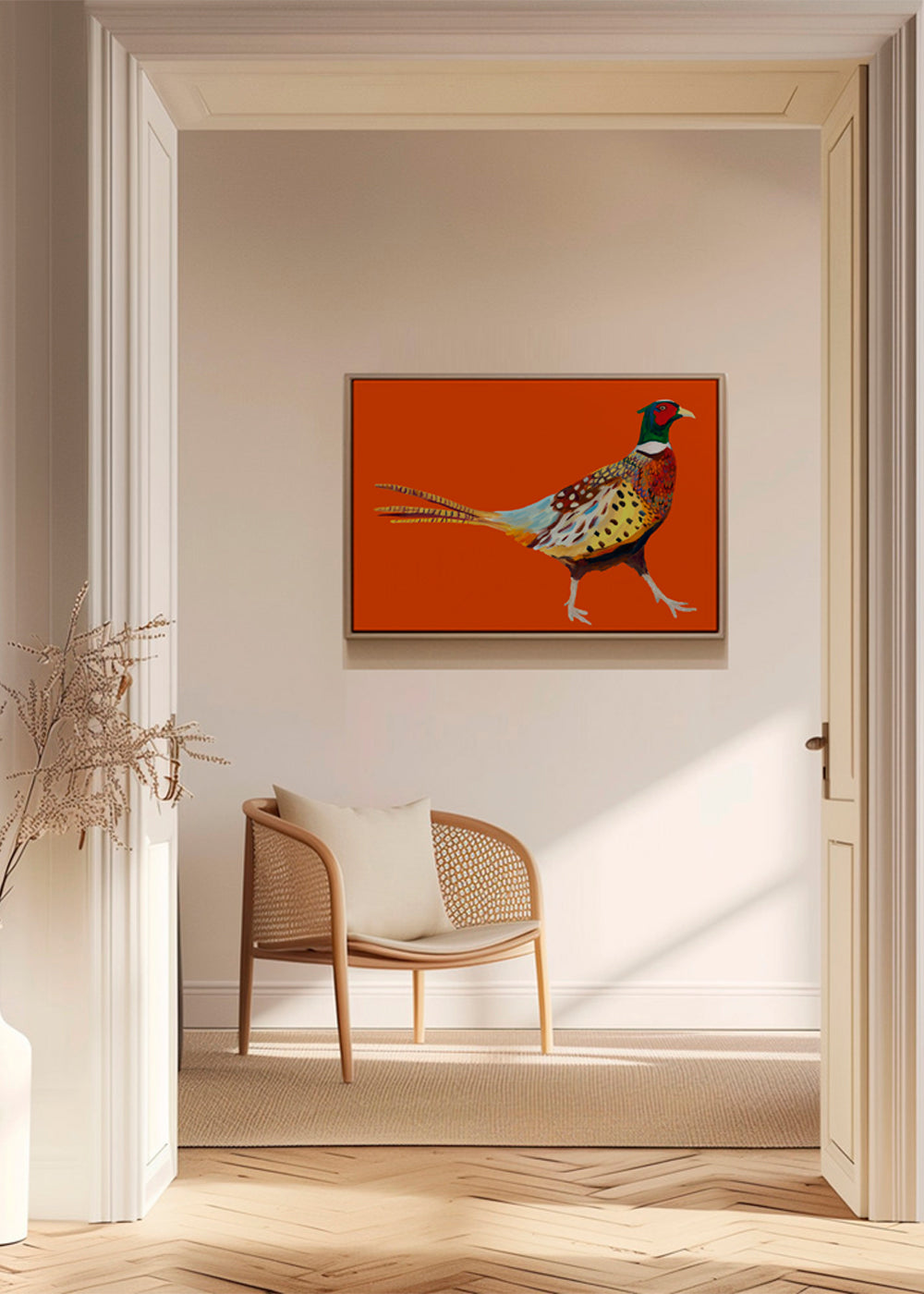Strutting Pheasant On Orange