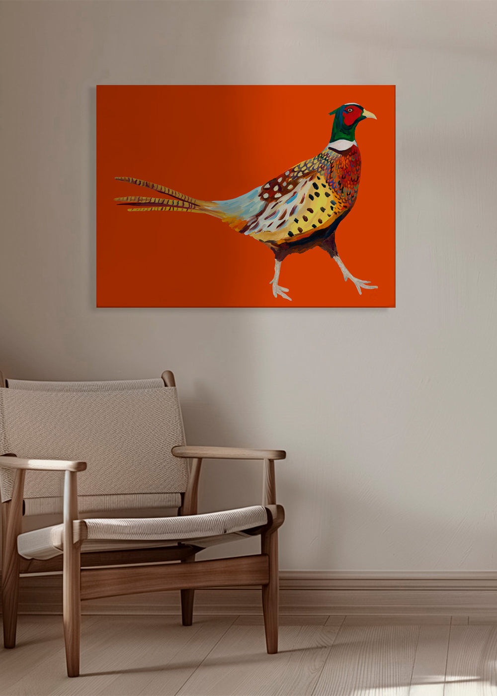 Strutting Pheasant On Orange
