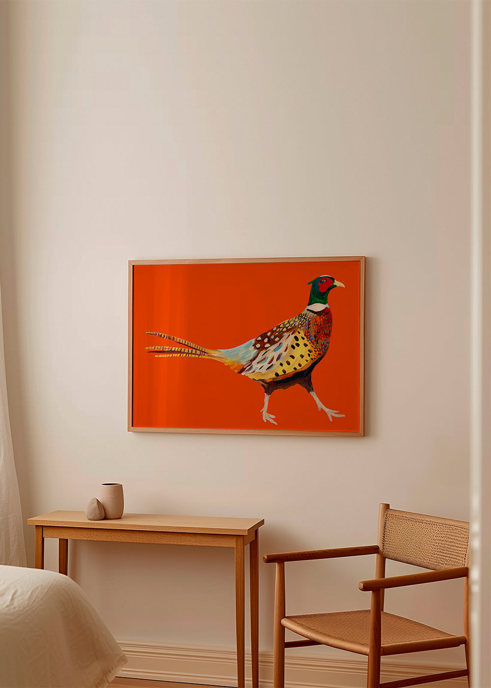 Strutting Pheasant On Orange