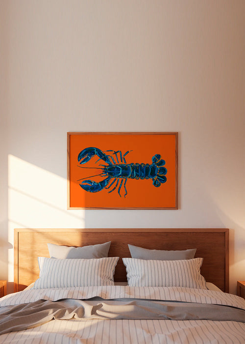 Keuken kunst: blauwe kreeft op oranje