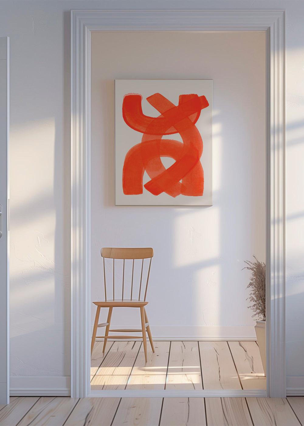 Abstract kunstwerk met oranje penseelstreken
