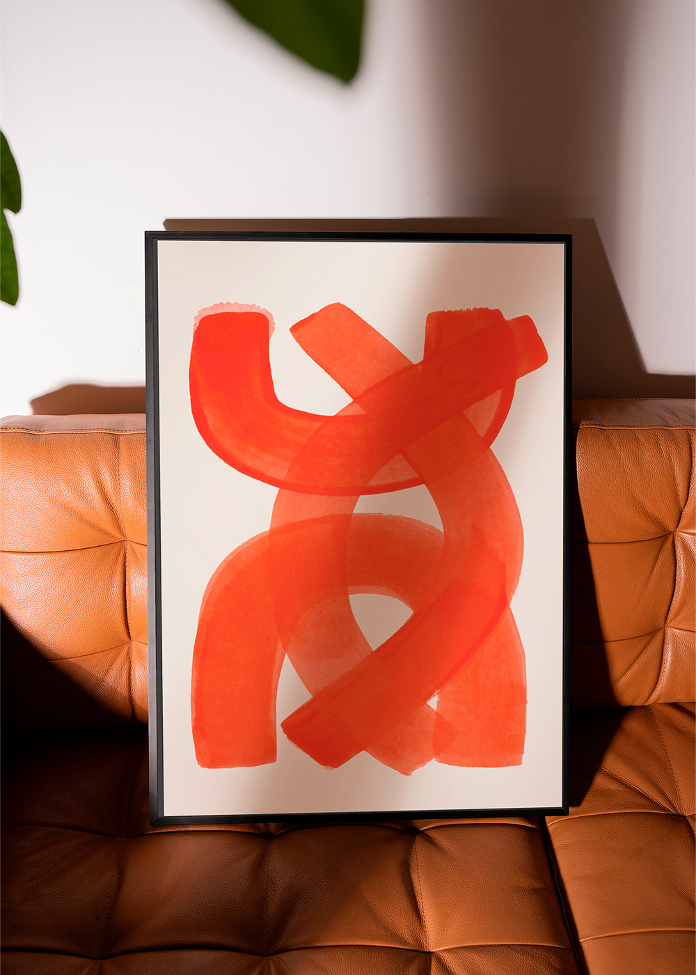 Abstract kunstwerk met oranje penseelstreken