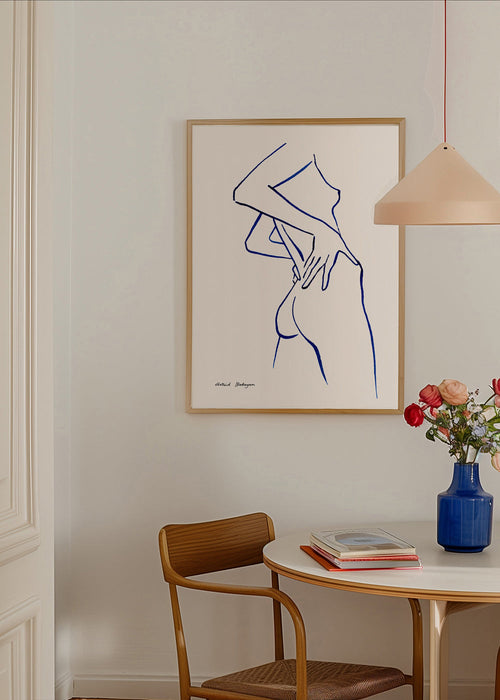 Lineaire vrouwelijke figuur in blauw
