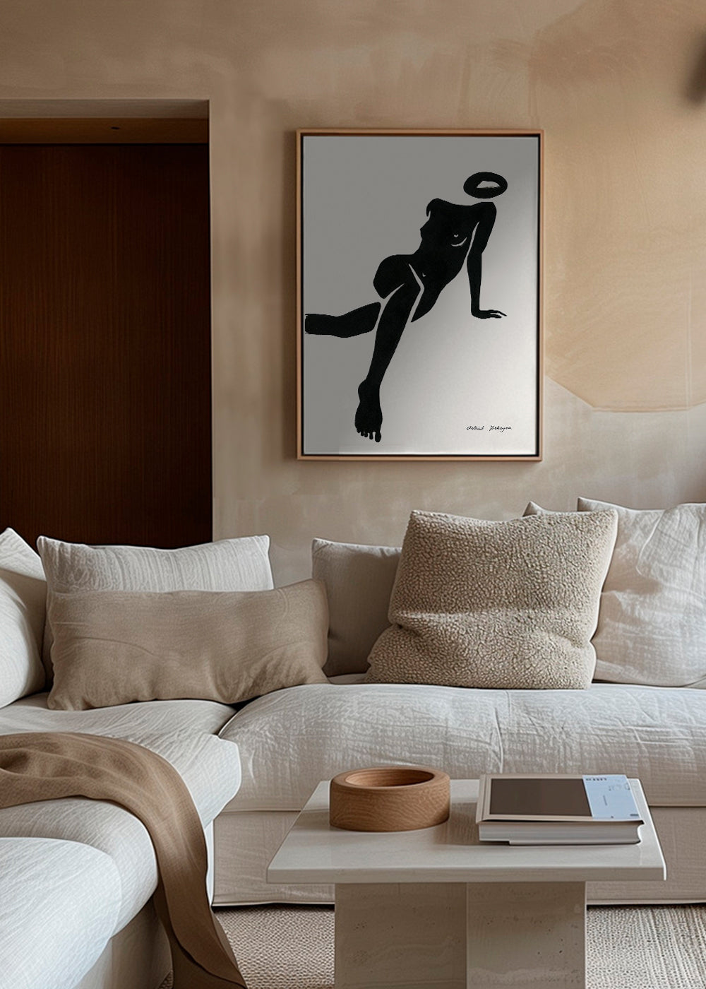 Zwart-wit kunst met liggende vrouwensilhouet