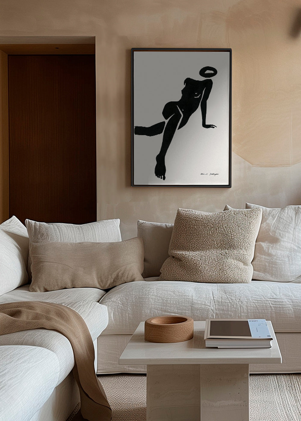 Zwart-wit kunst met liggende vrouwensilhouet