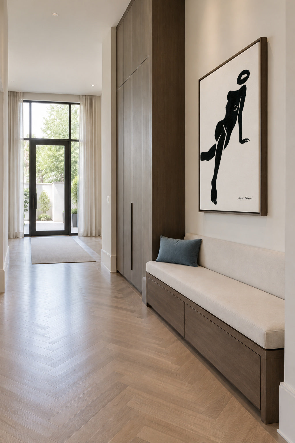 Black figure #1 - Framed canvas in an interior