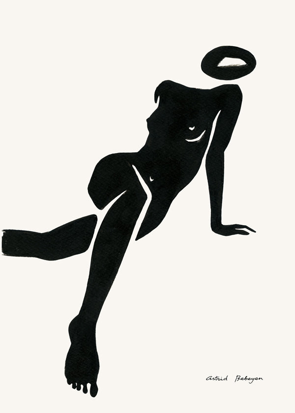 Zwart-wit kunst met liggende vrouwensilhouet