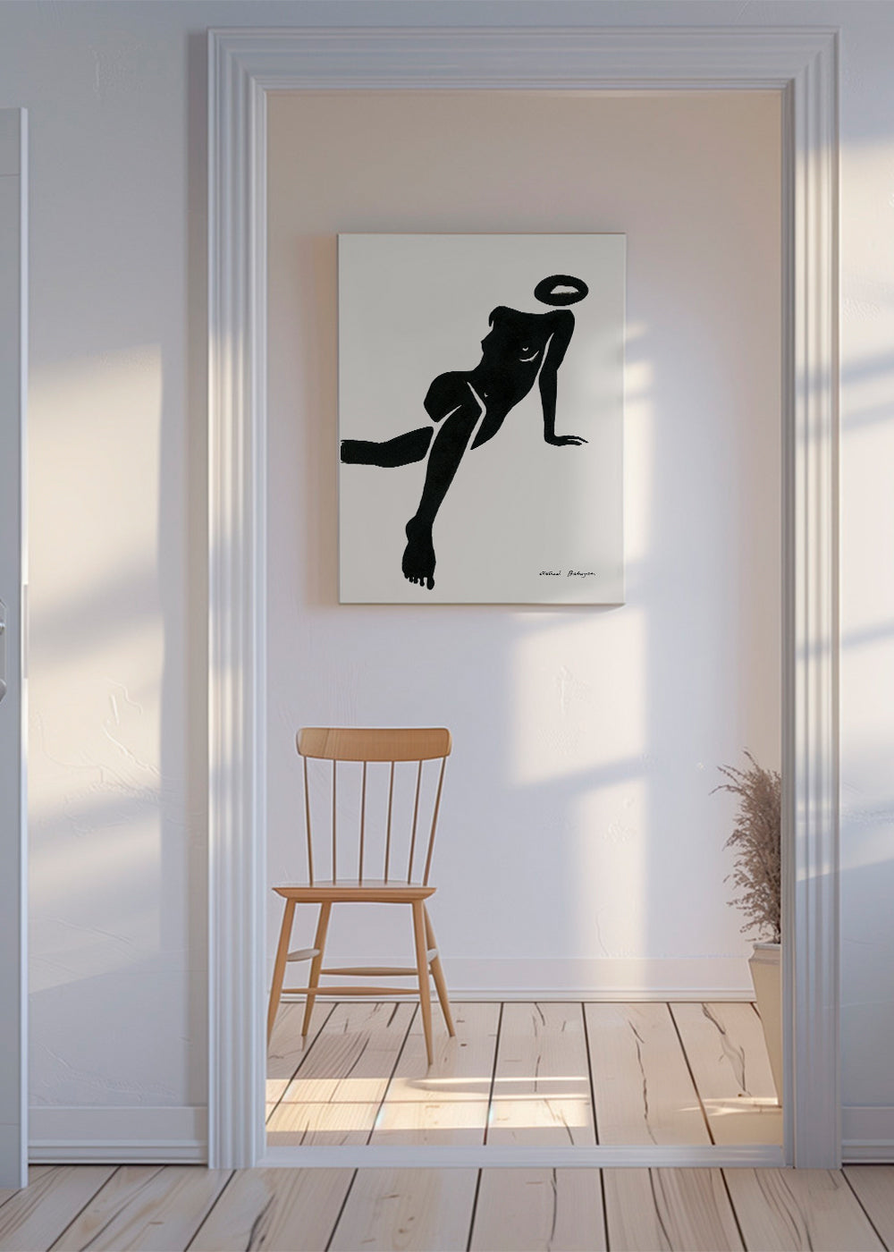 Zwart-wit kunst met liggende vrouwensilhouet