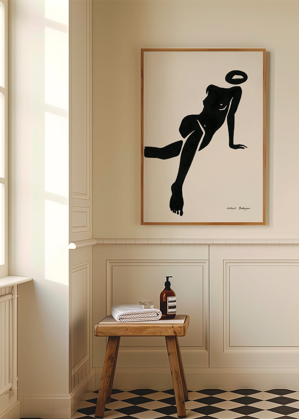 Zwart-wit kunst met liggende vrouwensilhouet