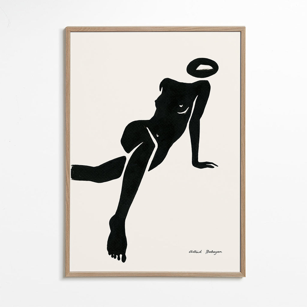 Zwart-wit kunst met liggende vrouwensilhouet