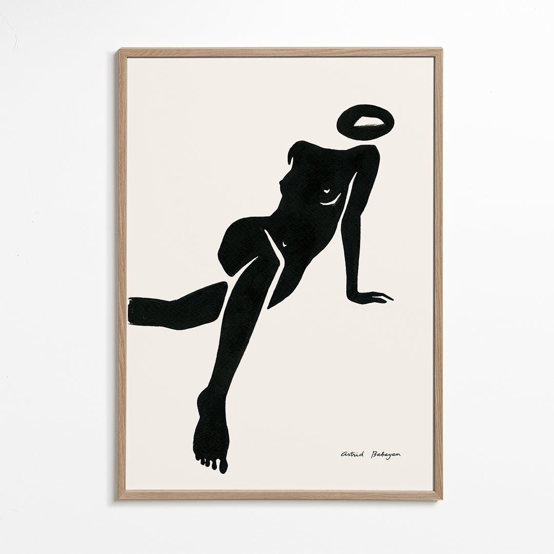 Zwart-wit kunst met liggende vrouwensilhouet