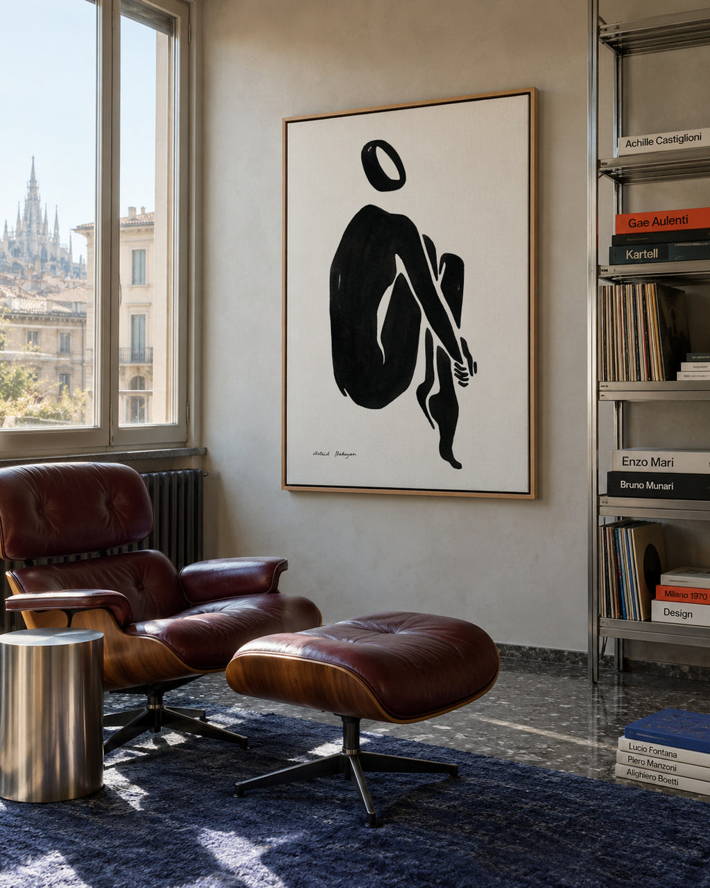 Black figure #5 - Framed canvas in an interior
