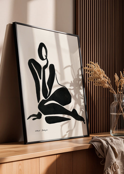 Zwart-wit kunst met minimalistische vrouwelijke figuur