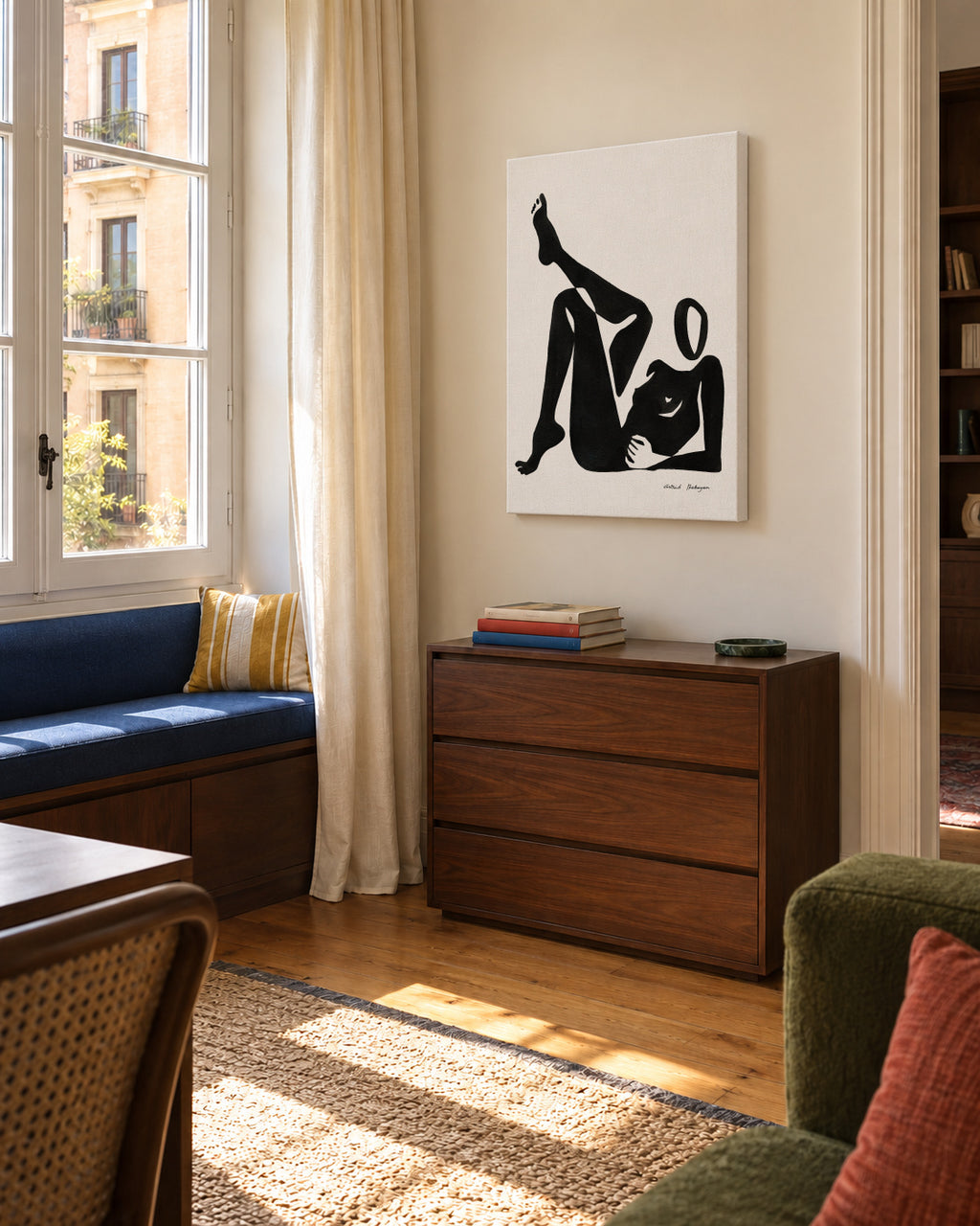 Black figure #8 - Unframed canvas in an interior