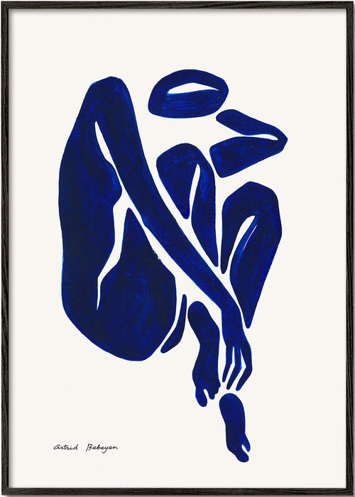 Abstract kunstwerk met blauwe figuursilhouet