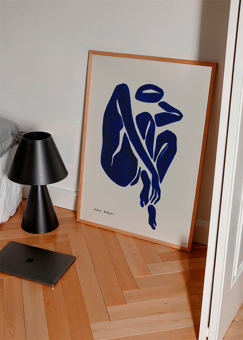 Abstract kunstwerk met blauwe figuursilhouet