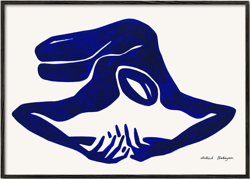 Abstract werk: blauwe gebarenfiguur