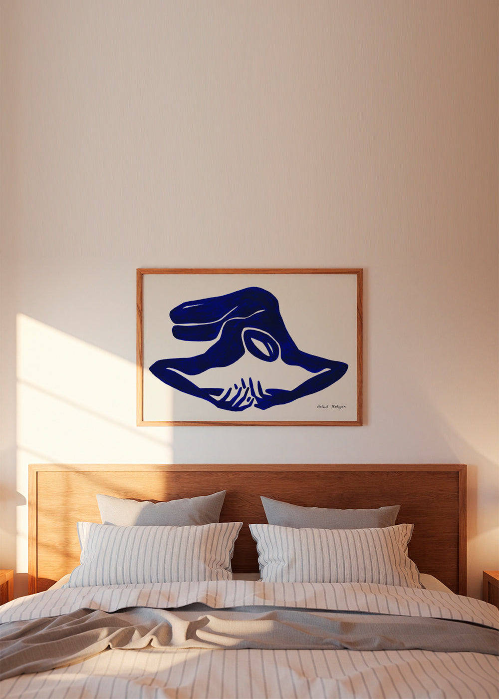 Abstract werk: blauwe gebarenfiguur