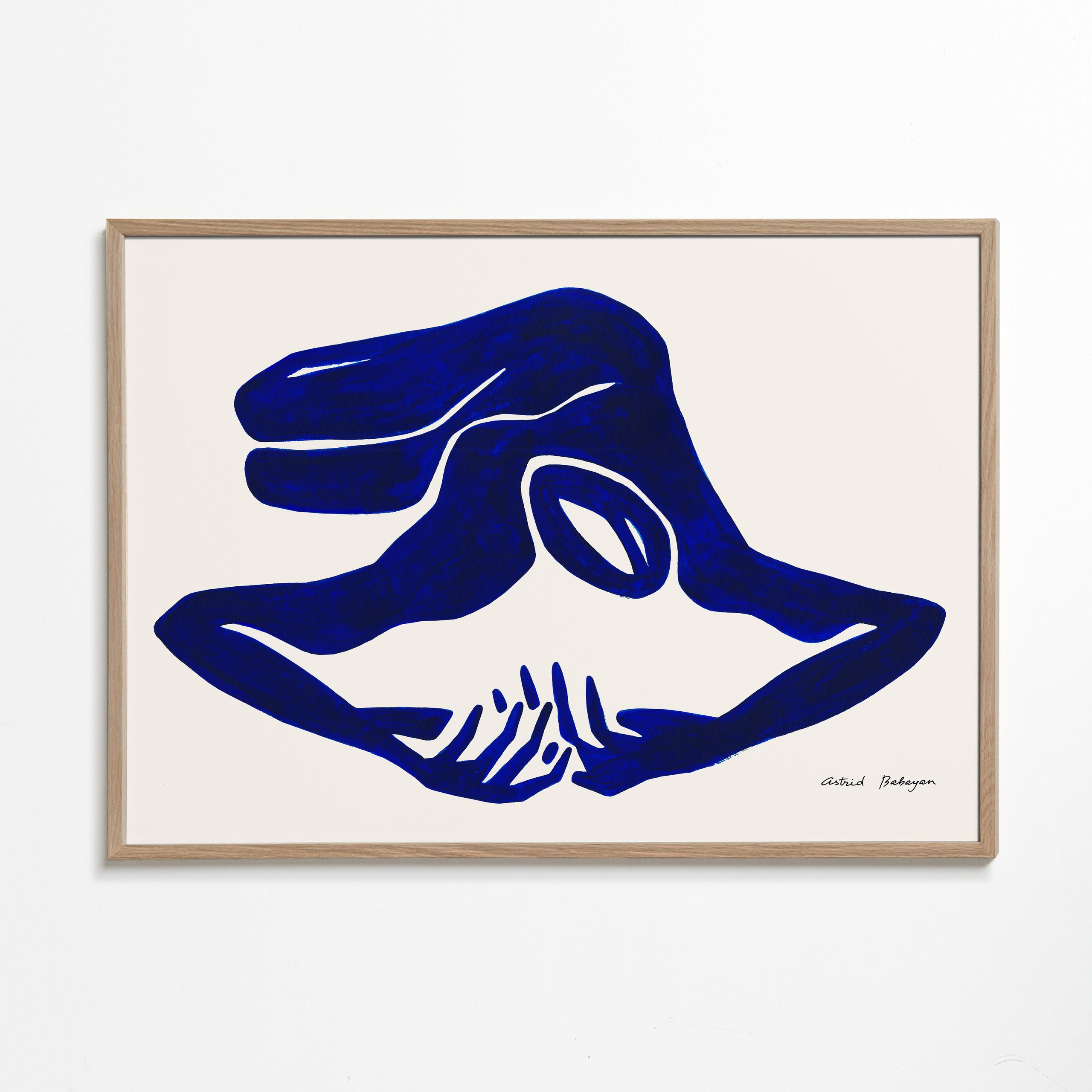 Abstract werk: blauwe gebarenfiguur