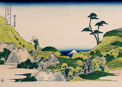 Landschapskunst met Mount Fuji en groene heuvels